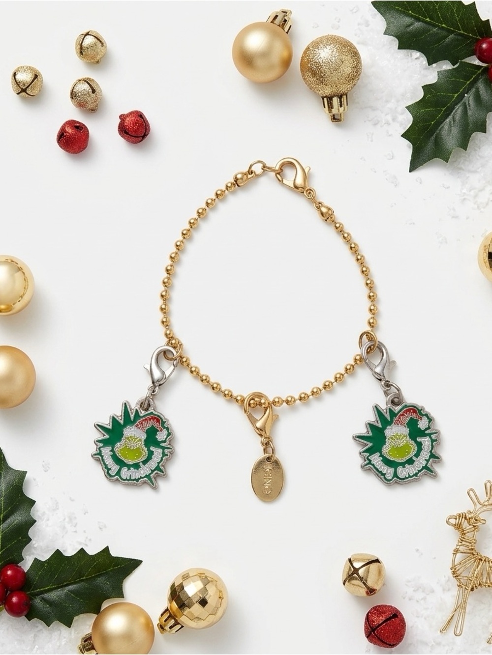 Dr. Seuss The Grinch "Merry Grinchmas" Charm Bracelet - Gold Tone Icing